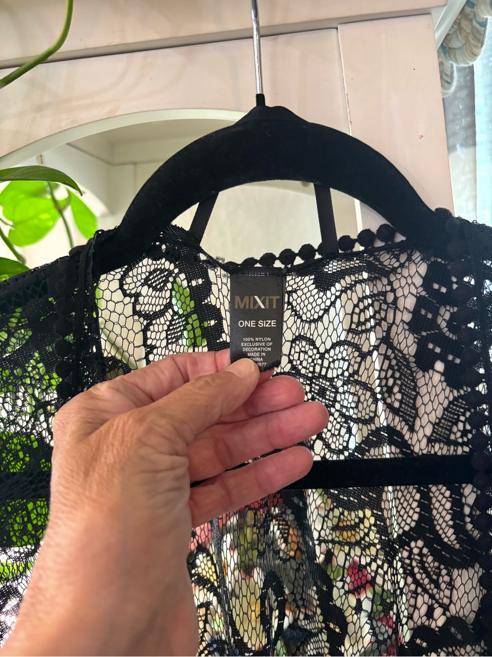 Mixit Black Lace Fringe Kimono Wrap - Picture 3 of 6
